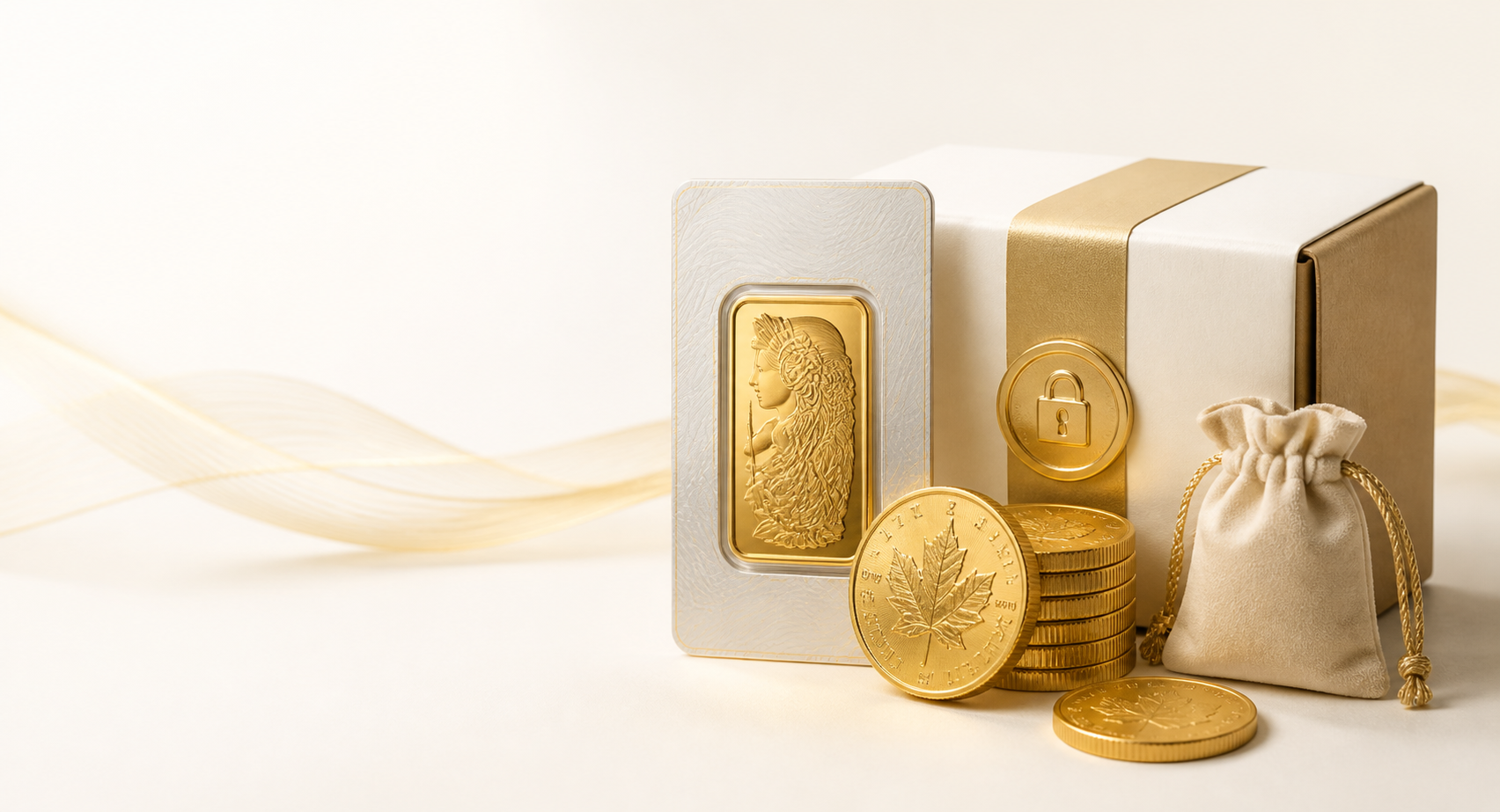 Premium gold bullion bars and coins presented for secure delivery